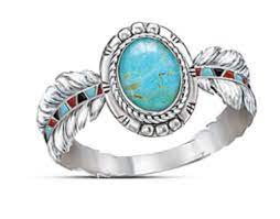 Native Style Turquoise & Silver Feather Ring For Cheap