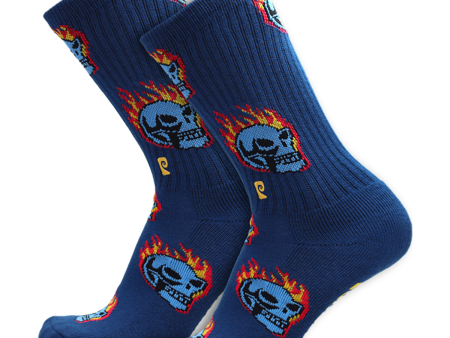 Psockadelic - Burning Skull Crew Socks - Blue Sale