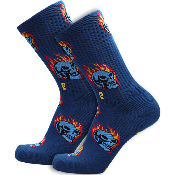 Psockadelic - Burning Skull Crew Socks - Blue Sale