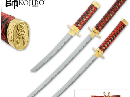 Kojiro Imperial Red Daisho Sword Set- Carbon Steel Blades For Sale