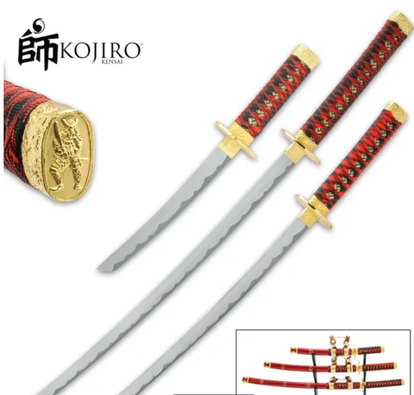 Kojiro Imperial Red Daisho Sword Set- Carbon Steel Blades For Sale