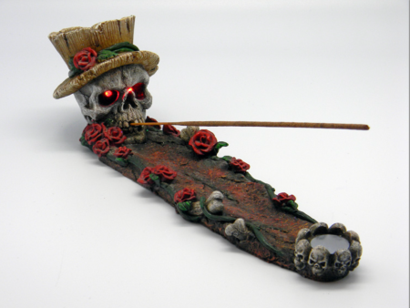 Skull With Roses Incense Burner Led Eyes Online Sale